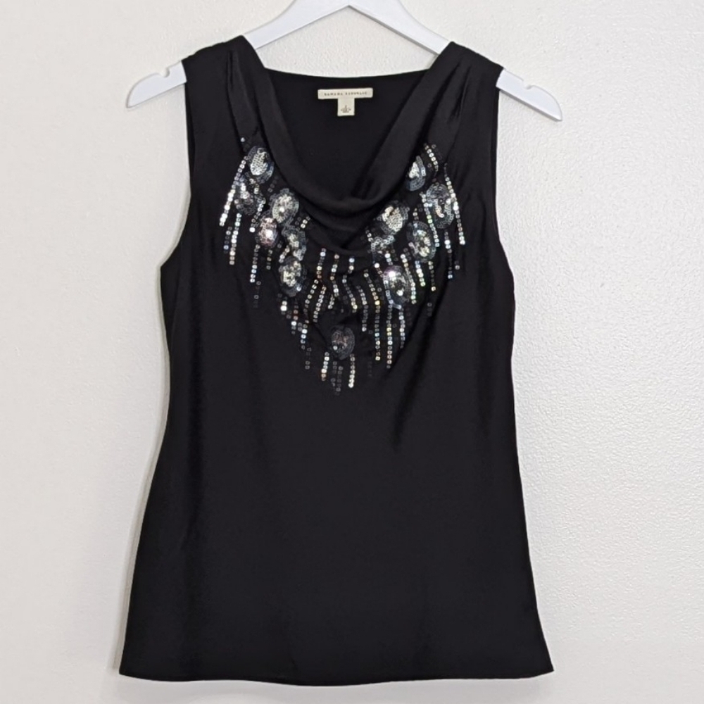 Banana Republic Blouse Black Silver Sequins Size 2 Sleeveless